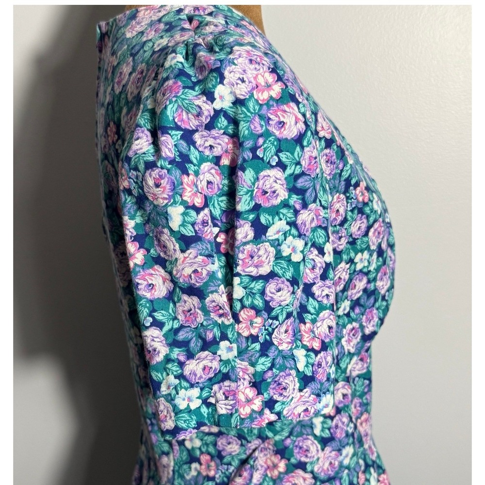 Glenfrey 90s Blue Floral Prairie Vintage Midi Cottagecore Puff Sleeve Dress 13 - Picture 10 of 14